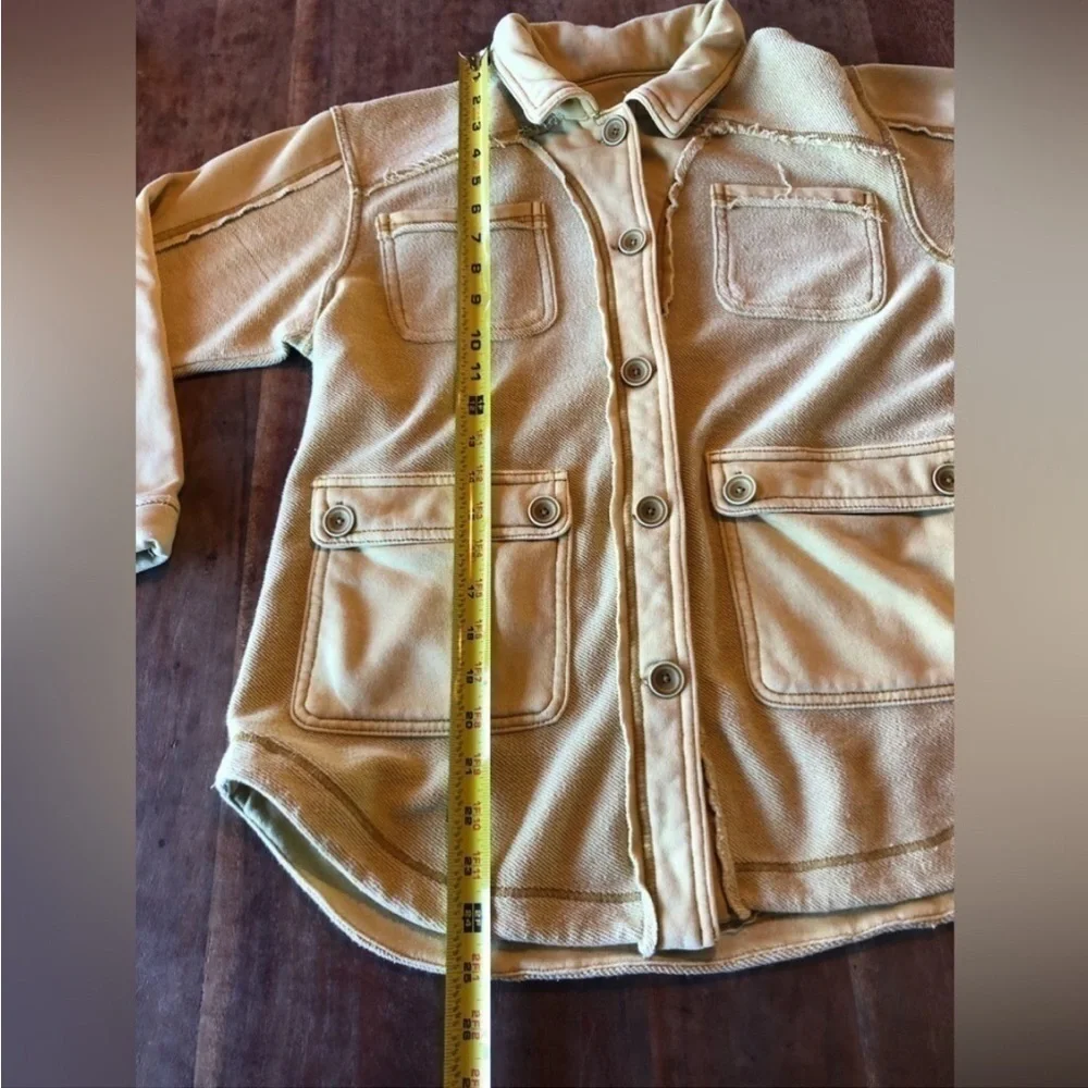 Anthropolgie Pilcro Shirt Tamara Mustard Distressed Button Shacket - Picture 3 of 7